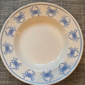 Set of 4 Coastal Blue Gemware Rimmed Soup/Pasta Bowls in Beautiful Crab Motif